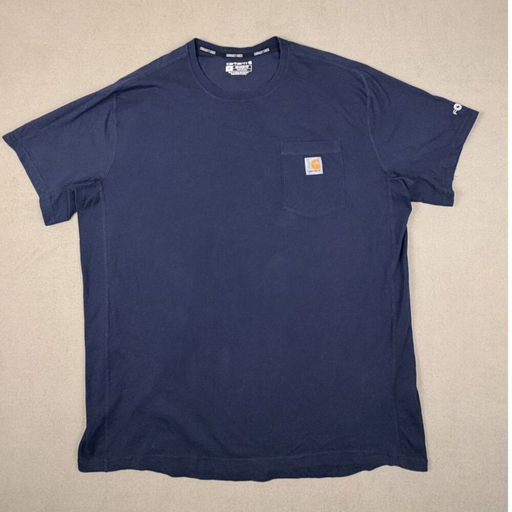 Carhartt Force Navy Blue T Shirt Men's XL Relaxed Fit SOlid Casual Workwear Tee
